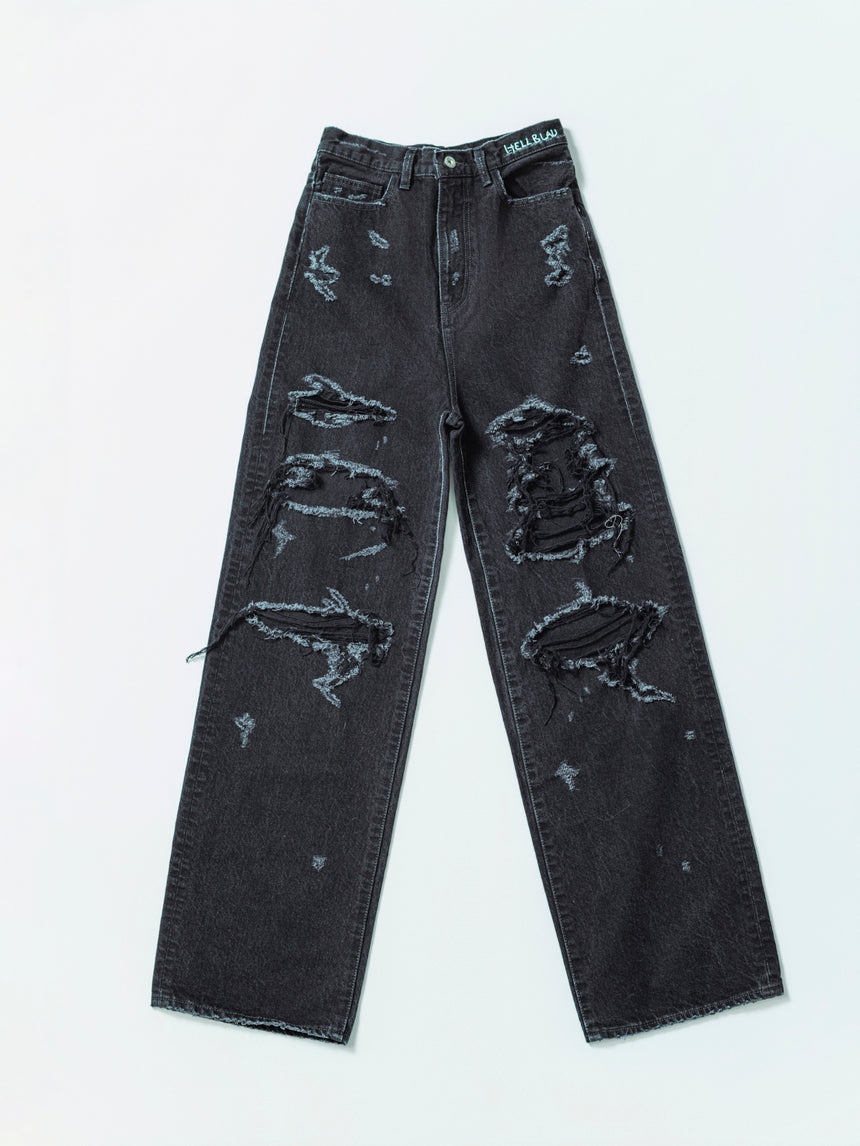 ダメージデニムパンツ（BLACK）